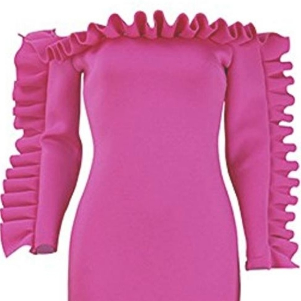 Off-the-shoulder pleated ruffles dress
